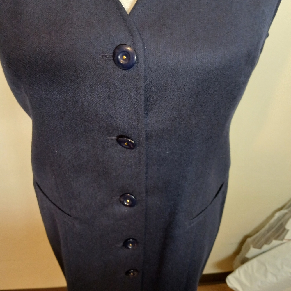 Rafaella Petites 100% Wool Navy Sleeveless Button Front Dress - Size 8P - Picture 10 of 12